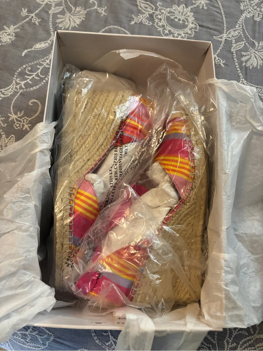 Nine West Pink and Yellow Striped Espadrille Wedges